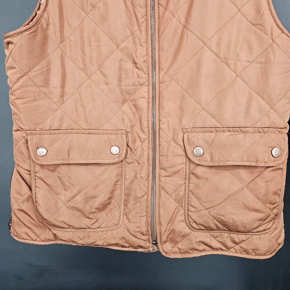 Thread Supply Vest Womens Small Rust Brown Quilt Sherpa Fleece Zip Reversible - Picture 3 of 13